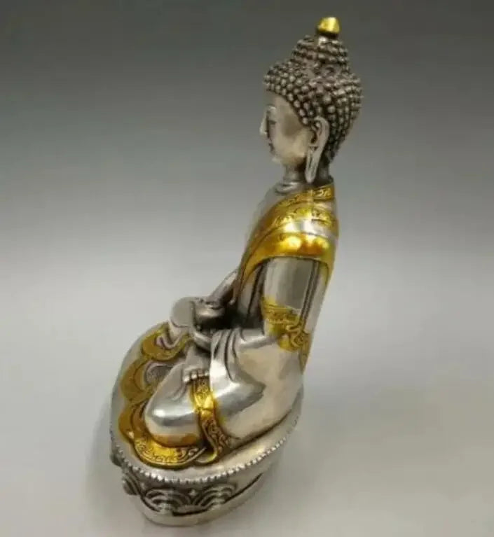 Collectibles Chinese Fengshui White Copper Carving Handicraft Medicine Buddha Pharmacist Buddha Health And Longevity Statue