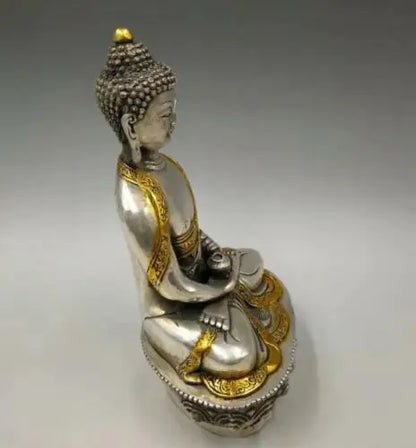Collectibles Chinese Fengshui White Copper Carving Handicraft Medicine Buddha Pharmacist Buddha Health And Longevity Statue