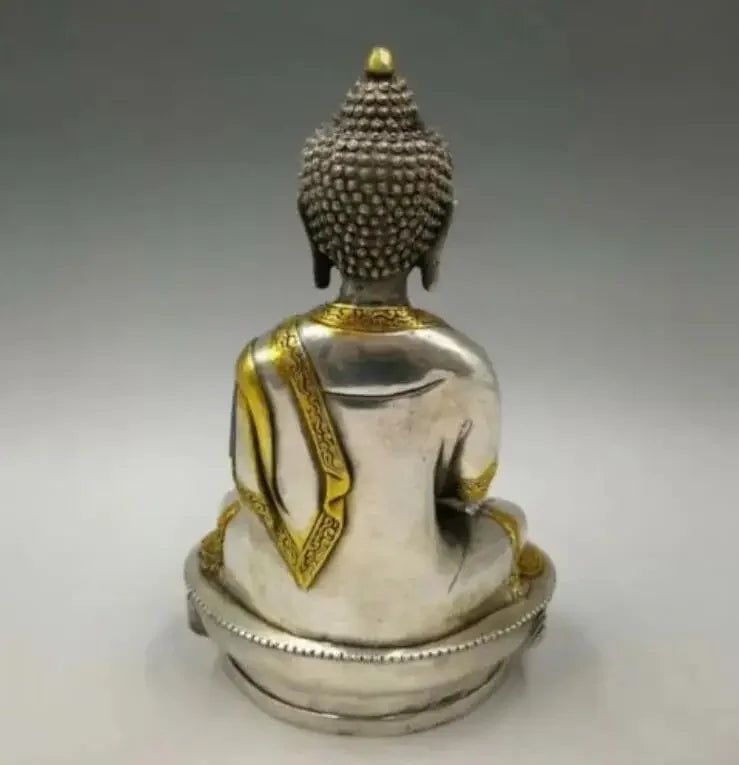Collectibles Chinese Fengshui White Copper Carving Handicraft Medicine Buddha Pharmacist Buddha Health And Longevity Statue
