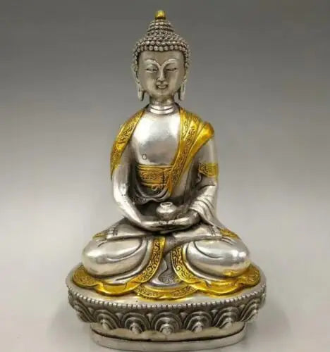 Collectibles Chinese Fengshui White Copper Carving Handicraft Medicine Buddha Pharmacist Buddha Health And Longevity Statue