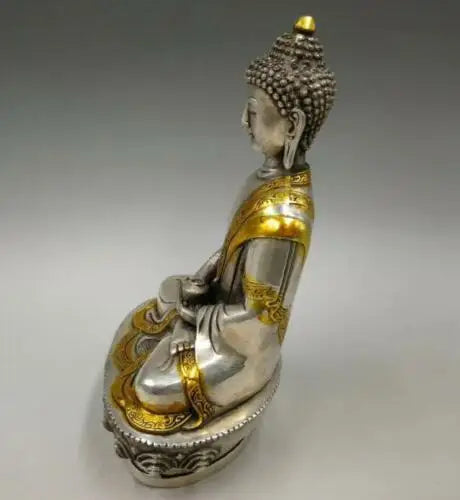 Collectibles Chinese Fengshui White Copper Carving Handicraft Medicine Buddha Pharmacist Buddha Health And Longevity Statue