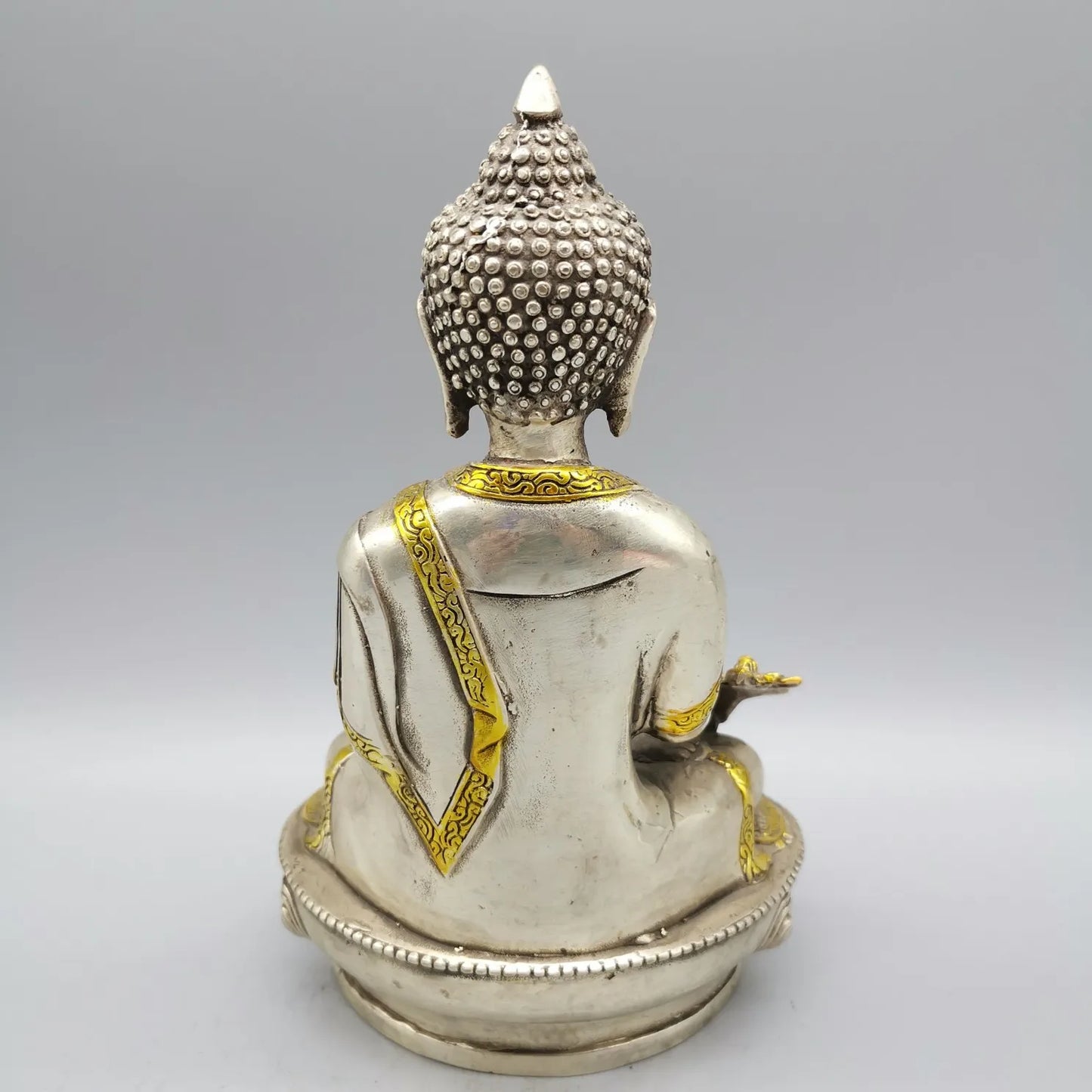 Collectibles Chinese Fengshui White Copper Carving Handicraft Medicine Buddha Pharmacist Buddha Health And Longevity Statue