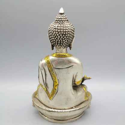 Collectibles Chinese Fengshui White Copper Carving Handicraft Medicine Buddha Pharmacist Buddha Health And Longevity Statue