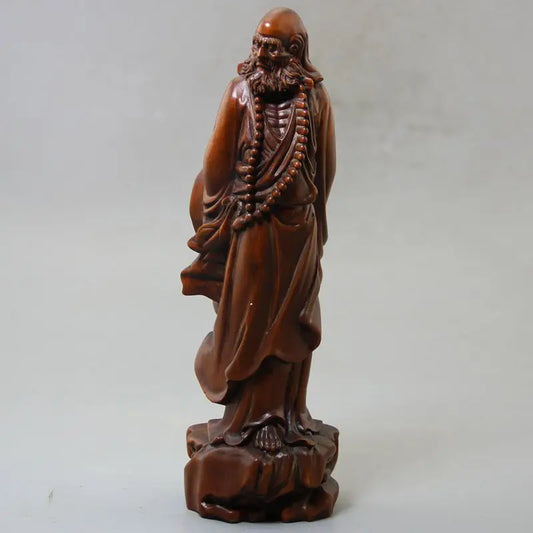 Collection Chinese Boxwood Wood Buddism Dharma Statue Solid Wood Crafts Gift