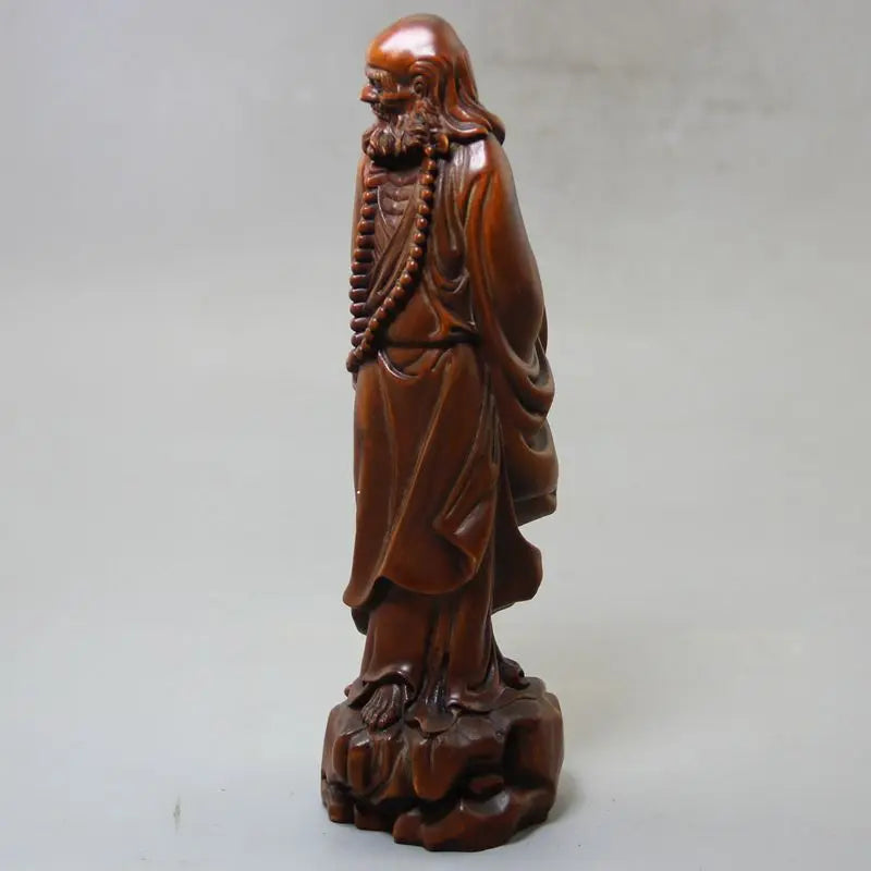 Collection Chinese Boxwood Wood Buddism Dharma Statue Solid Wood Crafts Gift