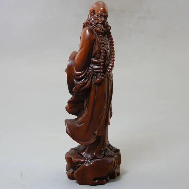 Collection Chinese Boxwood Wood Buddism Dharma Statue Solid Wood Crafts Gift
