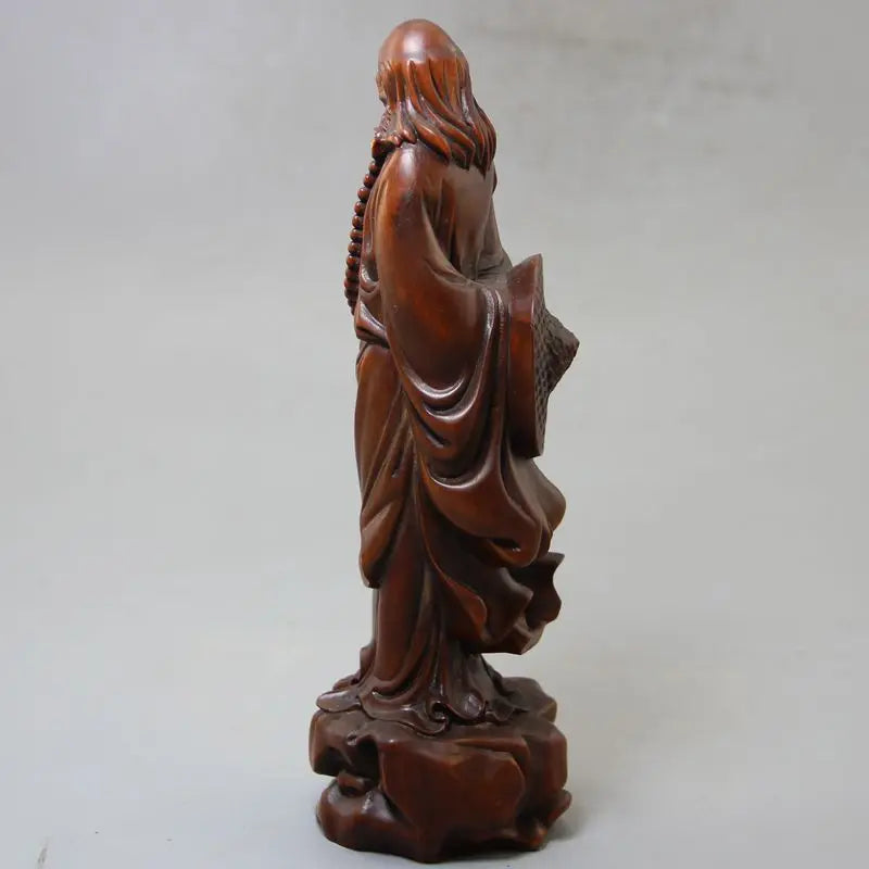 Collection Chinese Boxwood Wood Buddism Dharma Statue Solid Wood Crafts Gift