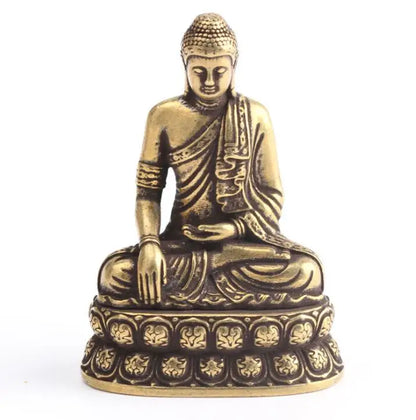 Collection Chinese Brass Carved Inch Buddha Statue Buddha Sakyamuni Lotus Exquisite Small Statues Gift