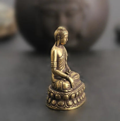 Collection Chinese Brass Carved Inch Buddha Statue Buddha Sakyamuni Lotus Exquisite Small Statues Gift