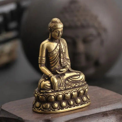 Collection Chinese Brass Carved Inch Buddha Statue Buddha Sakyamuni Lotus Exquisite Small Statues Gift