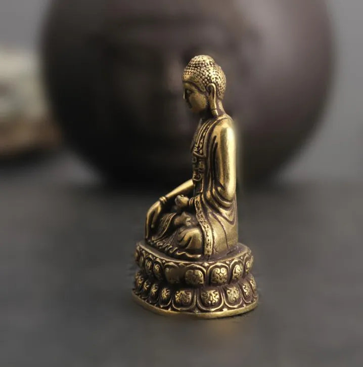 Collection Chinese Brass Carved Inch Buddha Statue Buddha Sakyamuni Lotus Exquisite Small Statues Gift