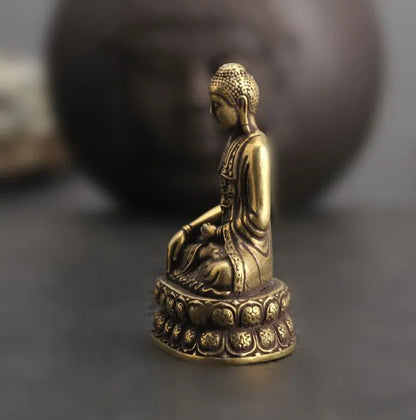 Collection Chinese Brass Carved Inch Buddha Statue Buddha Sakyamuni Lotus Exquisite Small Statues Gift