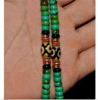 Collection Chinese Carved Tibetan Turquoise Buddhist Buddha Worry Prayer Bead Mala Necklace Exquisite Small Gift