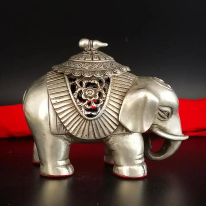 Collection Chinese Exquisite White Copper Elephant Incense Burner Censer Statues
