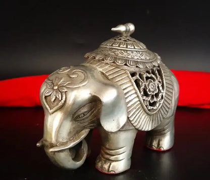 Collection Chinese Exquisite White Copper Elephant Incense Burner Censer Statues