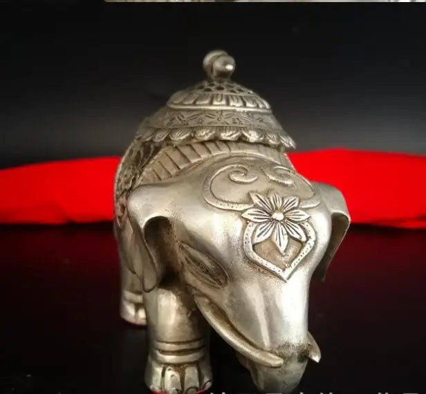 Collection Chinese Exquisite White Copper Elephant Incense Burner Censer Statues