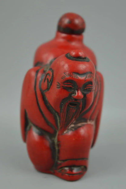 Collection Chinese RareHandwork Coral Carve Heavenly Immortal Old Man Lucky Delicate Snuff Bottle