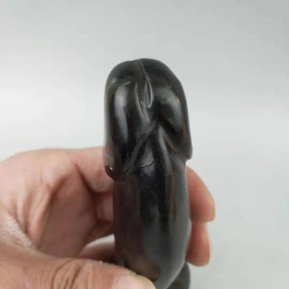 Collection Elaborate Interesting Chinese Hongshan Culture hand-carved Black Meteorite Juyang God ornament - genital statue