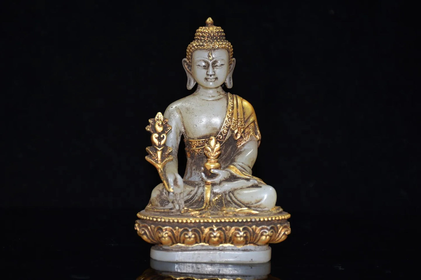 Collection Old Tibetan Glaze Glass Buddhism Bodhisattva Gild Sakyamuni Buddha Statue