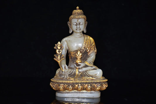 Collection Old Tibetan Glaze Glass Buddhism Bodhisattva Gild Sakyamuni Buddha Statue