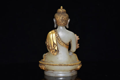Collection Old Tibetan Glaze Glass Buddhism Bodhisattva Gild Sakyamuni Buddha Statue