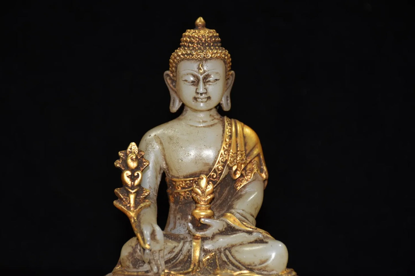 Collection Old Tibetan Glaze Glass Buddhism Bodhisattva Gild Sakyamuni Buddha Statue