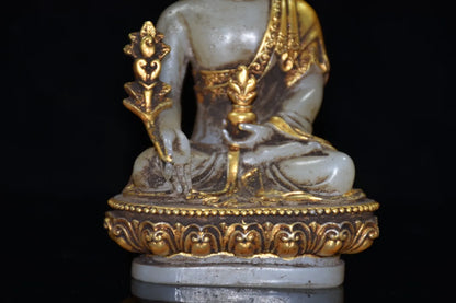 Collection Old Tibetan Glaze Glass Buddhism Bodhisattva Gild Sakyamuni Buddha Statue