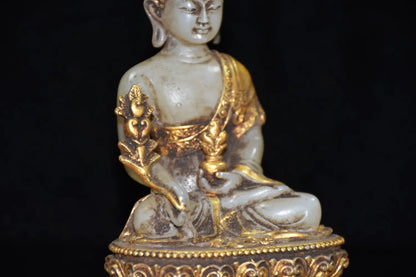 Collection Old Tibetan Glaze Glass Buddhism Bodhisattva Gild Sakyamuni Buddha Statue