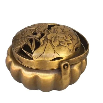 Collection Pure Brass Carving Mandarin Duck Lotus Leaf Lotus Flower Incense Burner Hollow Out Household Decoration Animal Statue