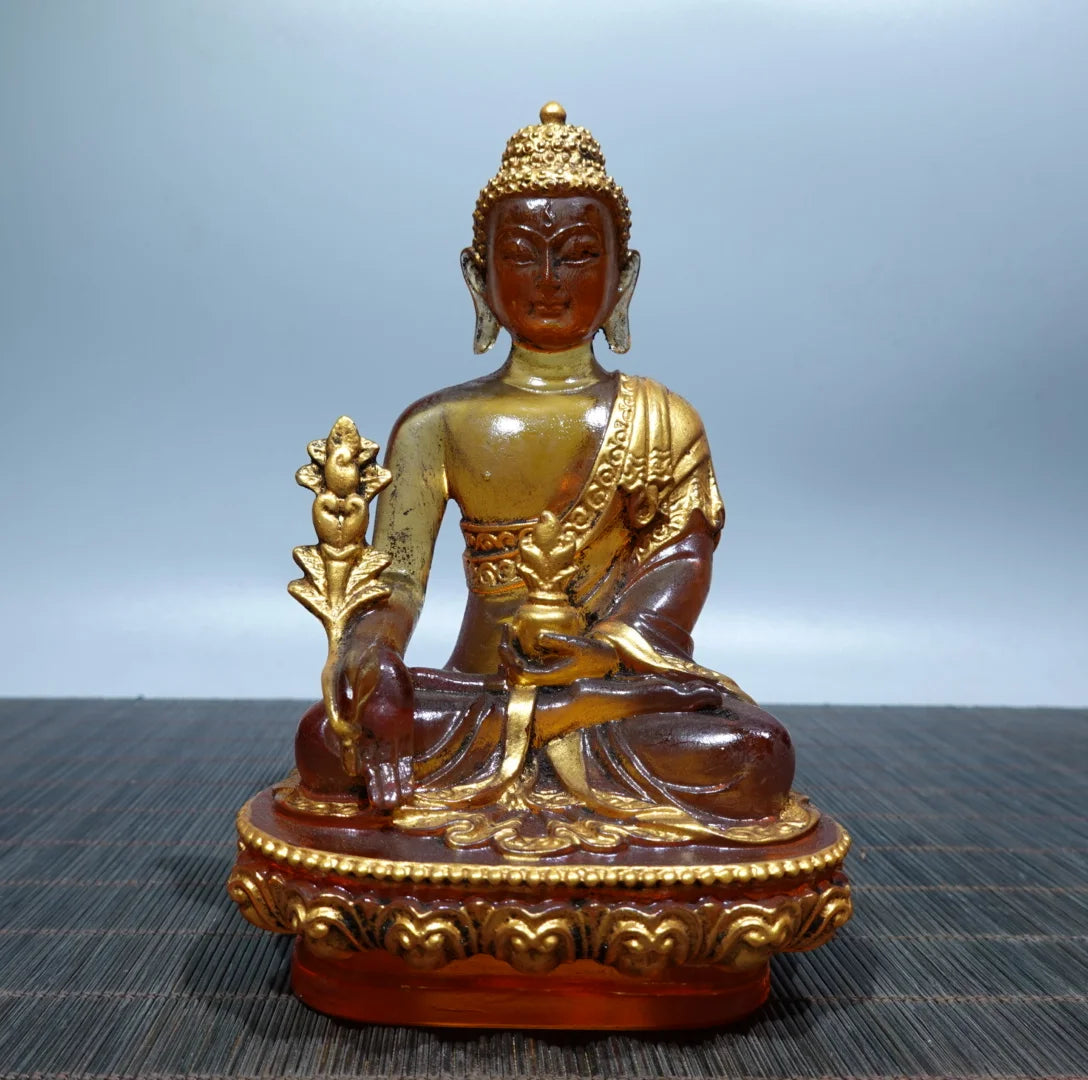 Collection Tibetan Colored Glaze Yellow Buddhism Bodhisattva Gild Sakyamuni Buddha Statue