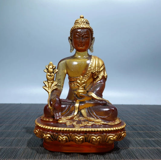 Collection Tibetan Colored Glaze Yellow Buddhism Bodhisattva Gild Sakyamuni Buddha Statue
