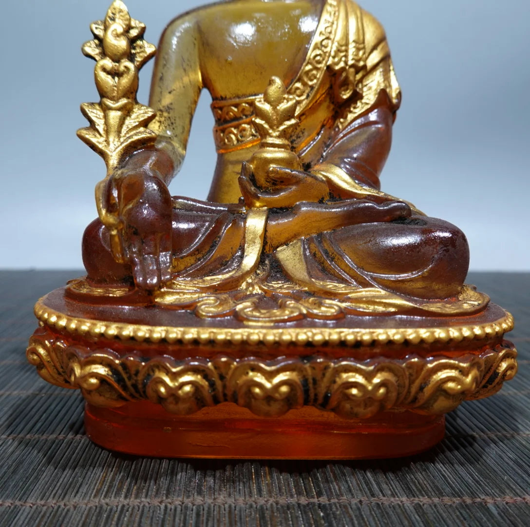 Collection Tibetan Colored Glaze Yellow Buddhism Bodhisattva Gild Sakyamuni Buddha Statue