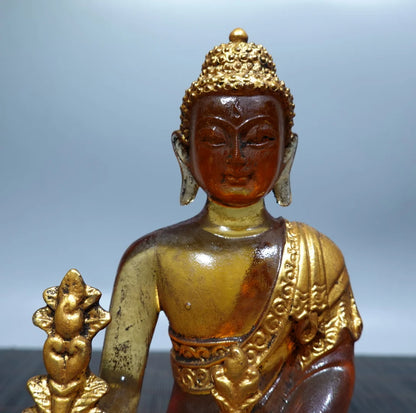 Collection Tibetan Colored Glaze Yellow Buddhism Bodhisattva Gild Sakyamuni Buddha Statue