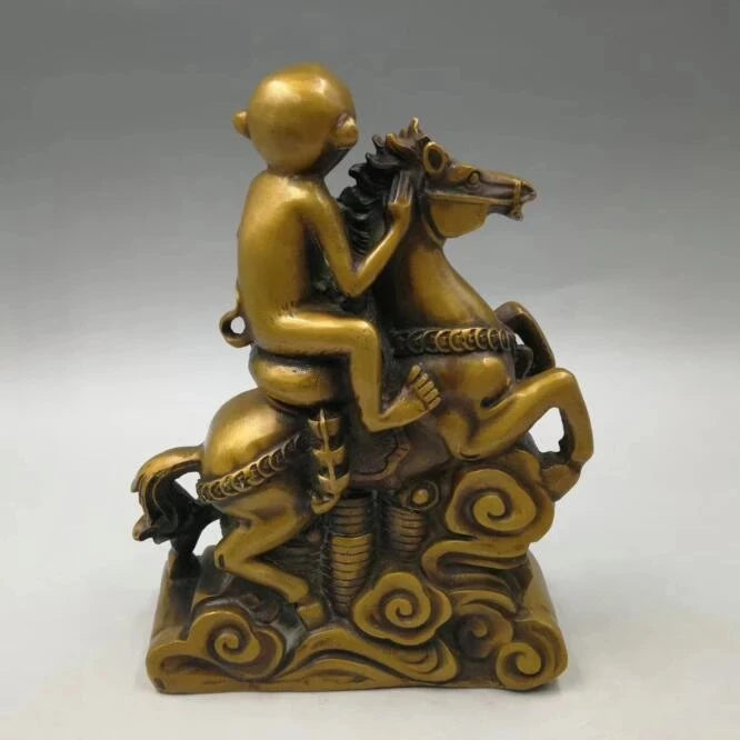 Collection archaize brass Monkey riding horse wealth crafts statue