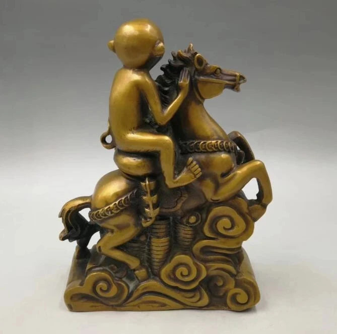 Collection archaize brass Monkey riding horse wealth crafts statue