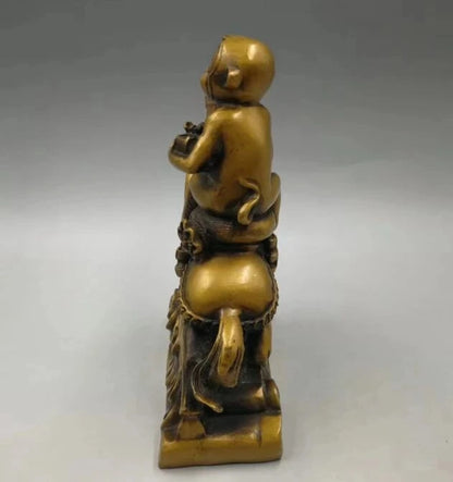 Collection archaize brass Monkey riding horse wealth crafts statue