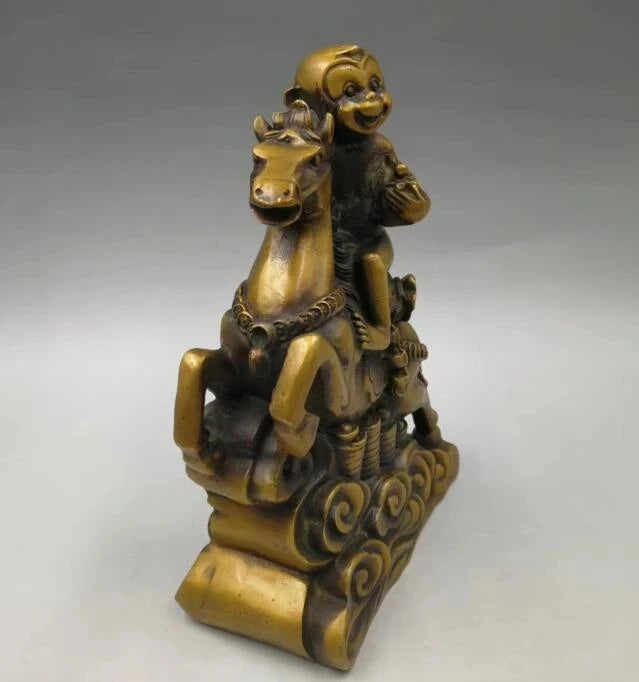 Collection archaize brass Monkey riding horse wealth crafts statue