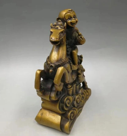 Collection archaize brass Monkey riding horse wealth crafts statue