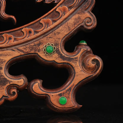 Collection of boxwood hand-carved double dragon play beads plaque
