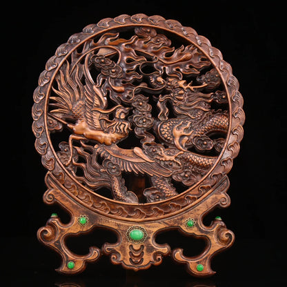 Collection of boxwood hand-carved dragon and phoenix interstitial.