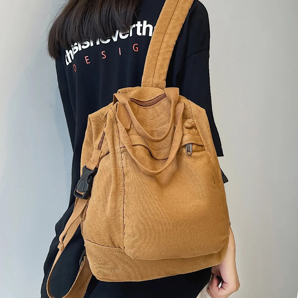 College Backpack Ladies Harajuku Cute Retro Canvas Bag Female Laptop Fashion Girl Fabric Student Backpack Women Travel Teen Bags