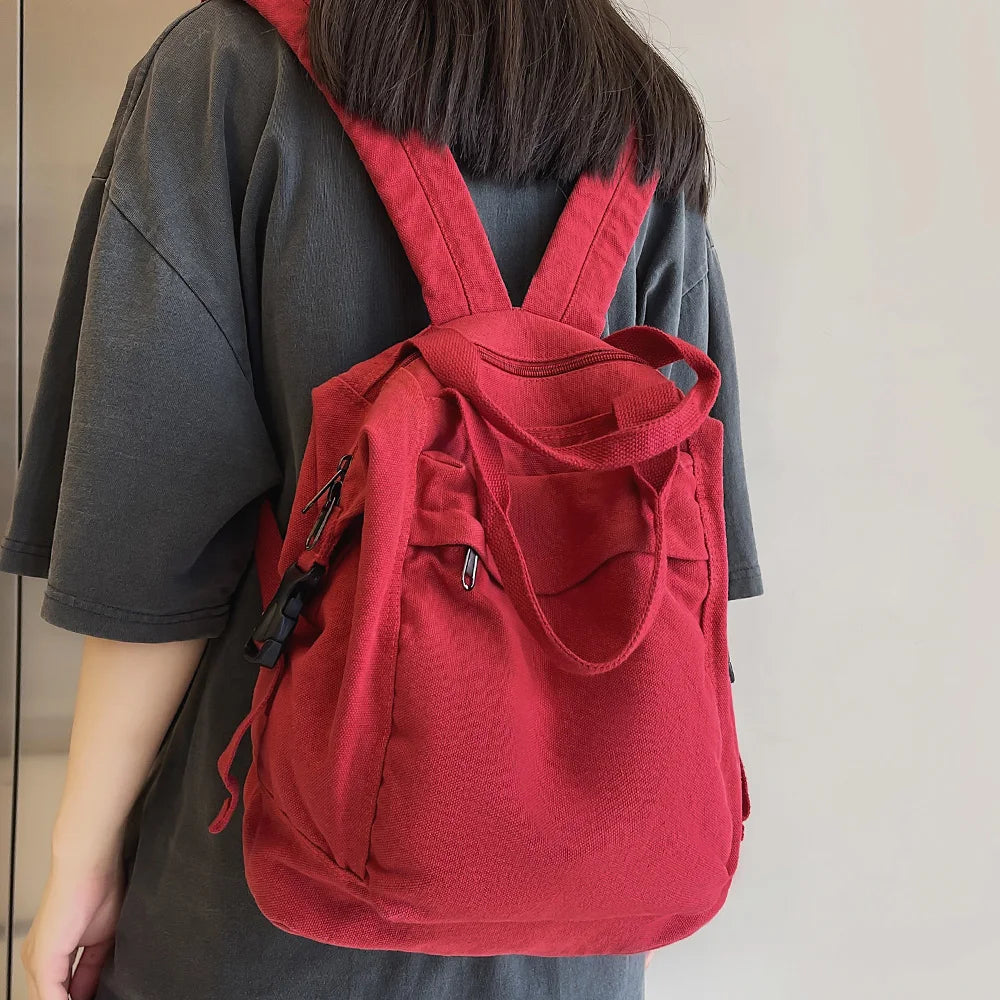 College Backpack Ladies Harajuku Cute Retro Canvas Bag Female Laptop Fashion Girl Fabric Student Backpack Women Travel Teen Bags