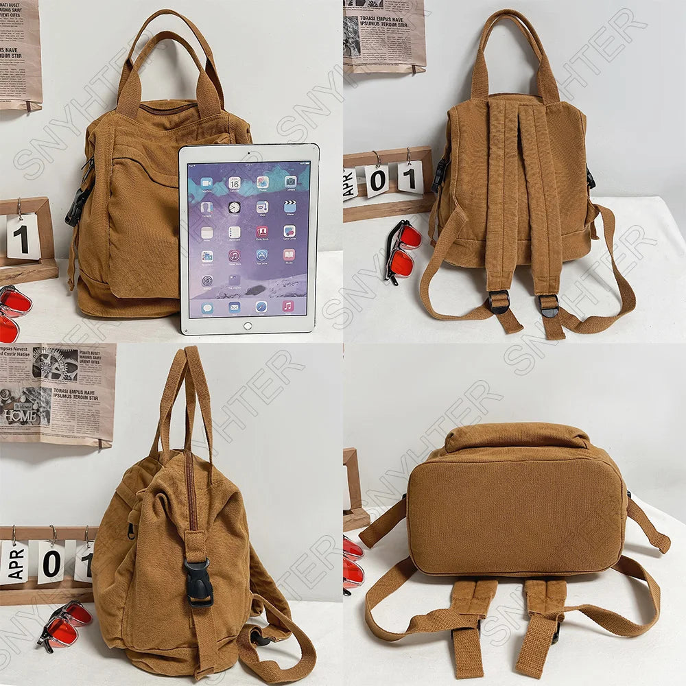 College Backpack Ladies Harajuku Cute Retro Canvas Bag Female Laptop Fashion Girl Fabric Student Backpack Women Travel Teen Bags