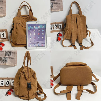 College Backpack Ladies Harajuku Cute Retro Canvas Bag Female Laptop Fashion Girl Fabric Student Backpack Women Travel Teen Bags