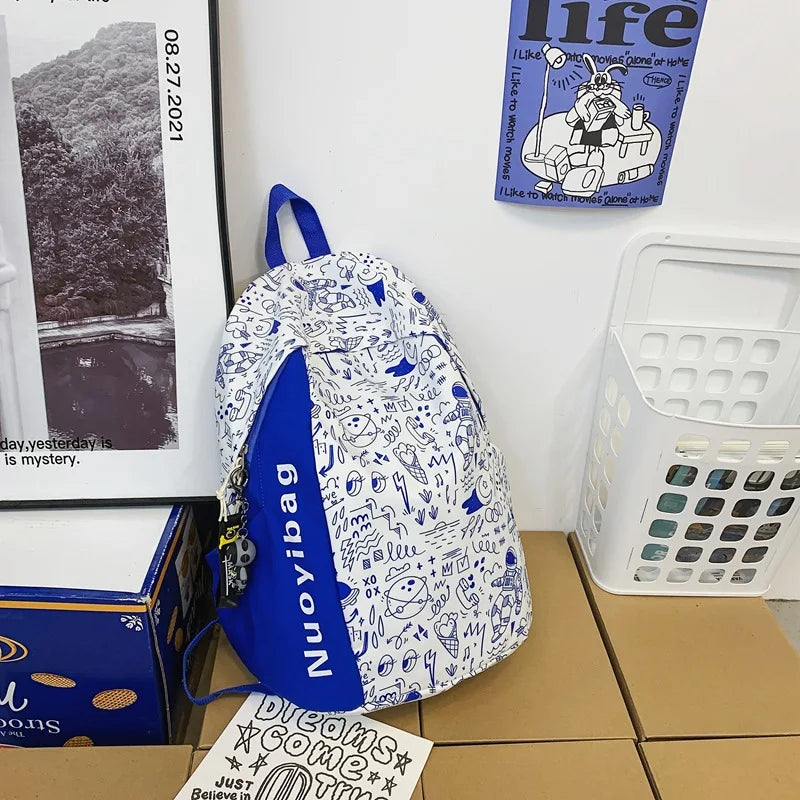 College Girls Laptop Backpacks Ins Japanese Women Men Large Travel Bags Fashion Doodle Student Backpacks for Teen Boy School Bag