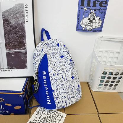 College Girls Laptop Backpacks Ins Japanese Women Men Large Travel Bags Fashion Doodle Student Backpacks for Teen Boy School Bag