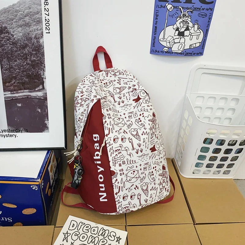 College Girls Laptop Backpacks Ins Japanese Women Men Large Travel Bags Fashion Doodle Student Backpacks for Teen Boy School Bag