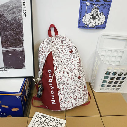 College Girls Laptop Backpacks Ins Japanese Women Men Large Travel Bags Fashion Doodle Student Backpacks for Teen Boy School Bag