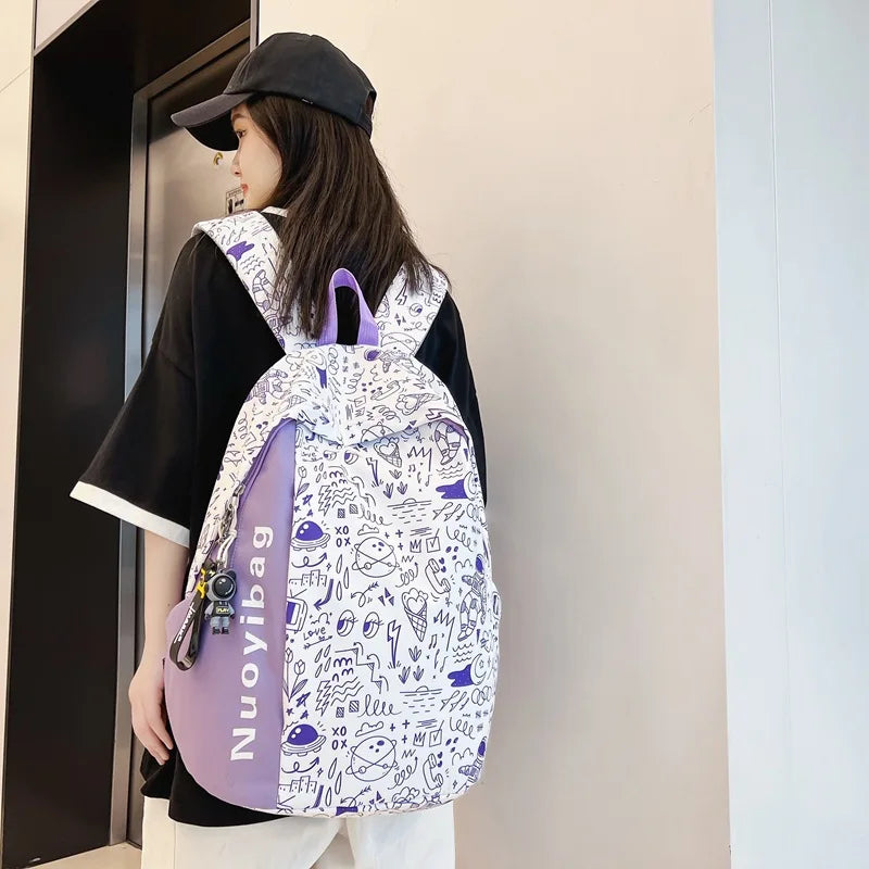 College Girls Laptop Backpacks Ins Japanese Women Men Large Travel Bags Fashion Doodle Student Backpacks for Teen Boy School Bag