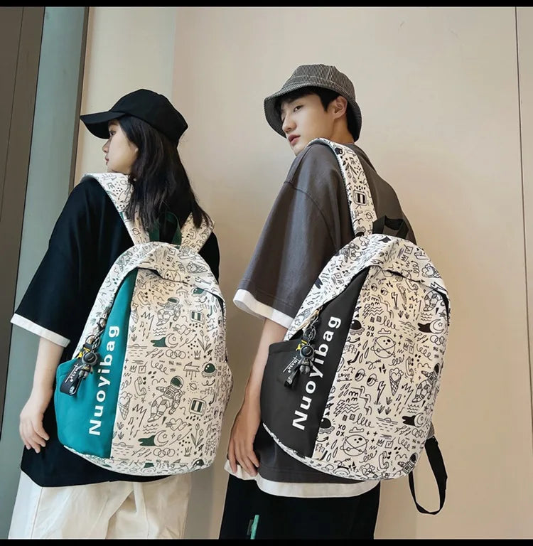 College Girls Laptop Backpacks Ins Japanese Women Men Large Travel Bags Fashion Doodle Student Backpacks for Teen Boy School Bag